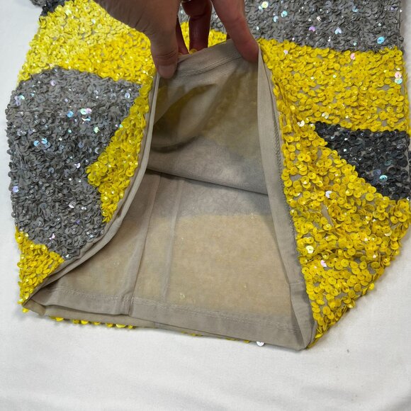 Alice + Olivia Taryn Colorblock Sequin Dress Mini Party Cocktail Yellow Gray 6 - Picture 16 of 16